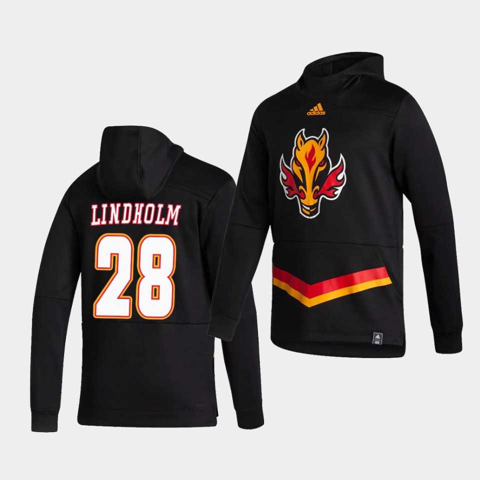 Men Calgary Flames 28 Lindholm Black NHL 2021 Adidas Pullover Hoodie Jersey